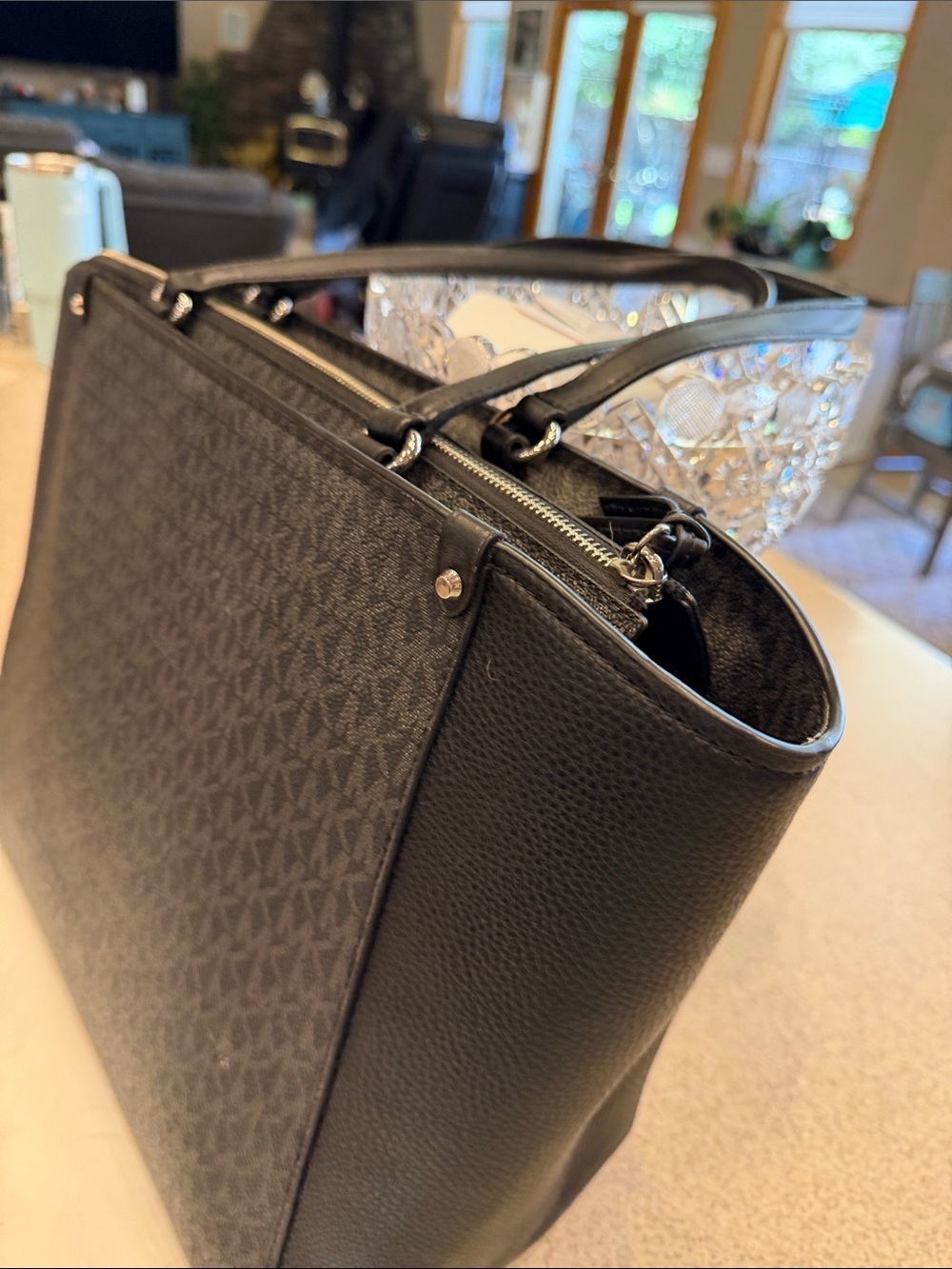 Michael Kors Black Tote with Silver Accents and Logo Print - Picture 6 of 16